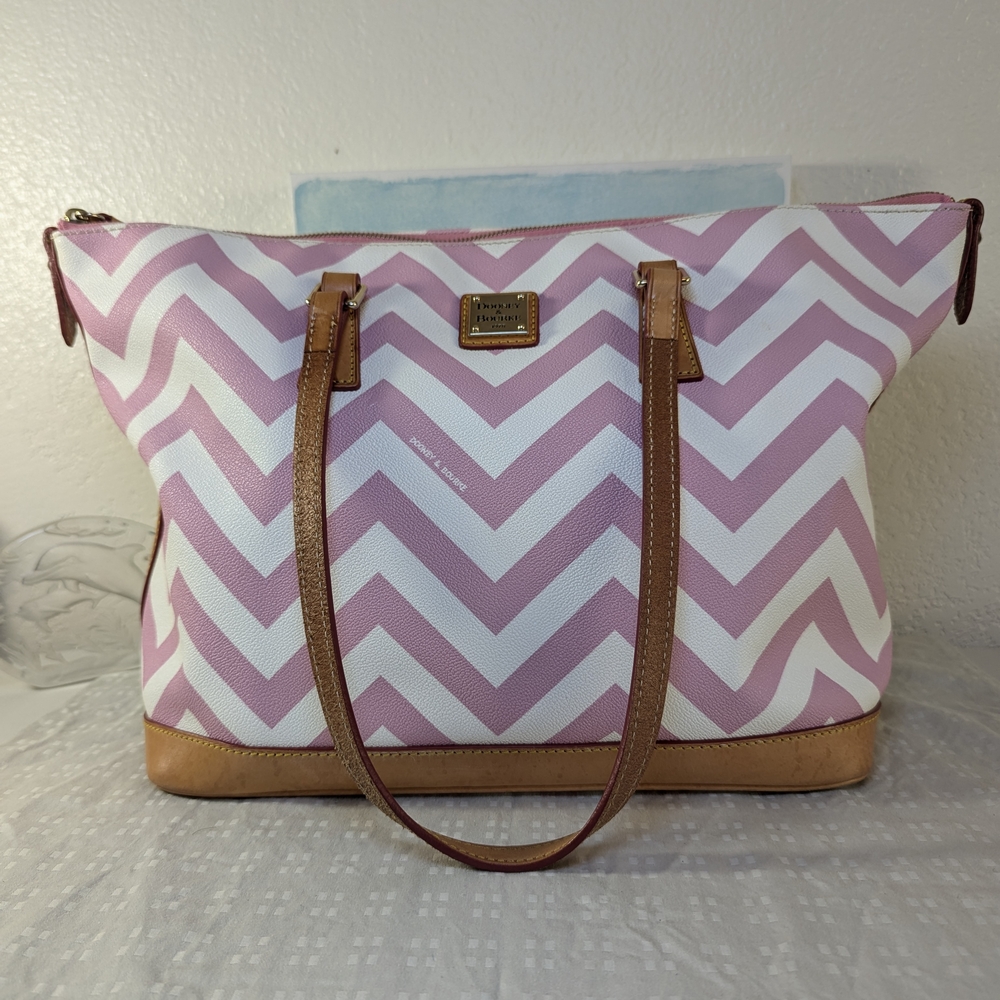 Dooney & Bourke Pink and White Chevron Tote Bag